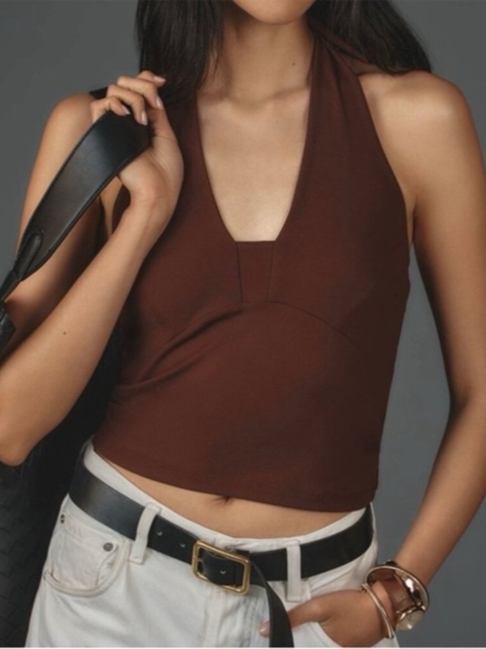 By Anthropologie Tailored Halter Top Cocoa Brown Large